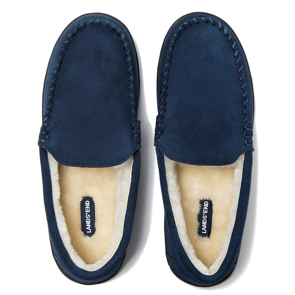 Lands End Men's Fuzzy Lined Suede Moccasin Slippers